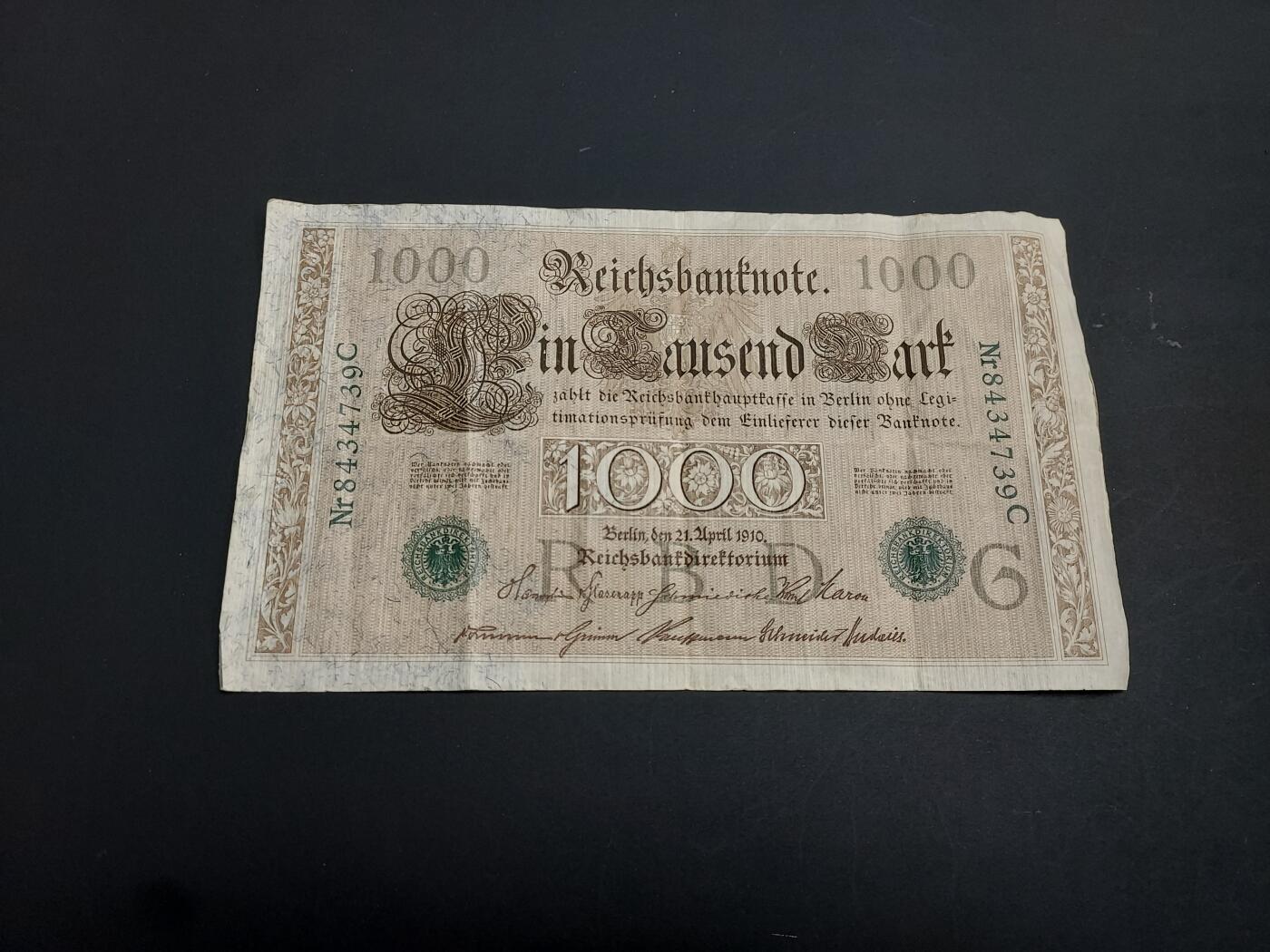 博彦收藏   1月10日 8点 钱币专场 全场包邮 1910 德国 1000马克 流通品