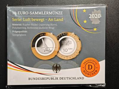 【德藏】世界币章拍卖第160期 -  2020年 德国滑翔机聚合环10欧元镍币 原册 直径约：28.75mm；重约：9.8g