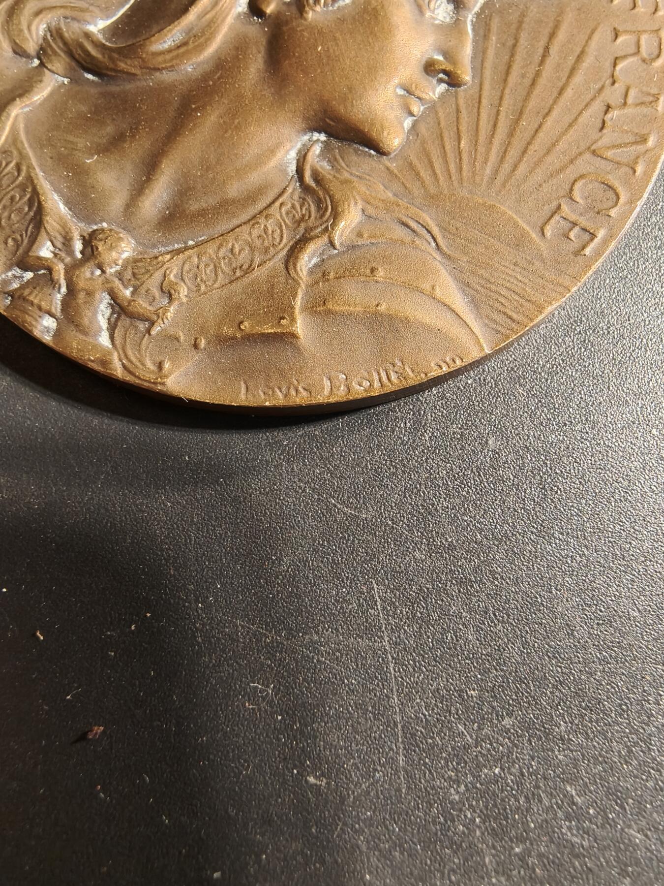 老王徽章第173期 法国床上用品工会大铜章     原盒     公鸡头玛丽安娜       大师波特作品       直径50mm      重量48.4g