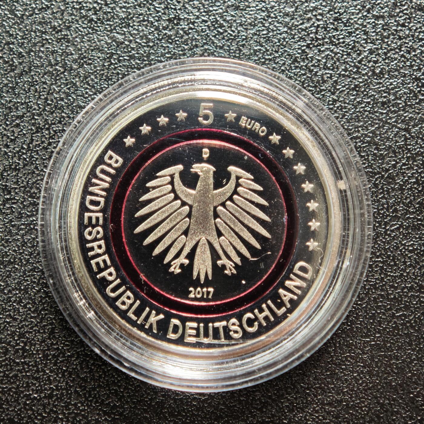 【德藏】世界币章拍卖第160期 发行量极少 2017年 德国地球气候带-热带聚合环5欧元精制镍币 原盒 直径约：27.25mm；重约：9g