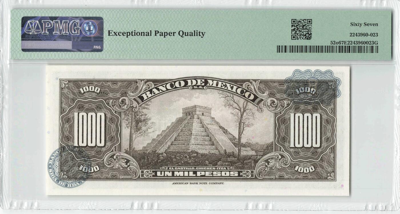 小福收藏拍卖第198期 评级币精选场  本期有菲律宾百位靓号100000比索超大纪念钞 苏里南25000盾花鸟版最高值 柬埔寨珍品56年50瑞尔 南越未发行版最高值打飞机  巴哈马彩背 老挝中国代印57年样钞 匈牙利 斯洛伐克 法罗群岛等多国精美高分珍稀老钞精品纸币 墨西哥 1971年 1000比索 难评分品种 A冠 PMG67 EPQ