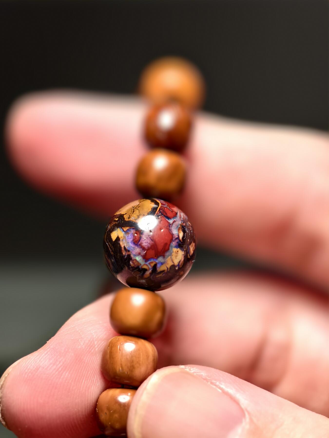 抚柳草堂-第五期章牌钱币（元旦欢庆场） 奖章勋章限时免佣 满百包邮 放漏专场 流光溢彩暗夜星河 澳大利亚欧泊原矿石珠配库克念珠  欧泊矿石圆珠13mm库克念珠8*6.5mm 私人定制店主手作 仅此一条 所有材质永久保真