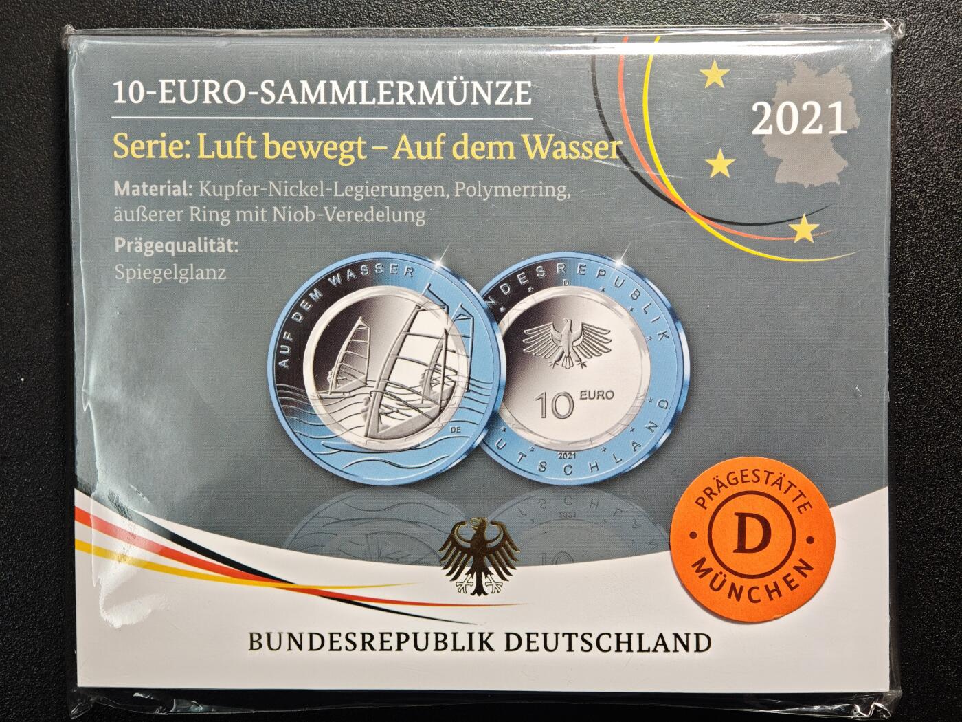 【德藏】世界币章拍卖第160期  2021年 德国帆船聚合环10欧元聚合环镍币 原册 直径约：28.75mm；重约：9.8g
