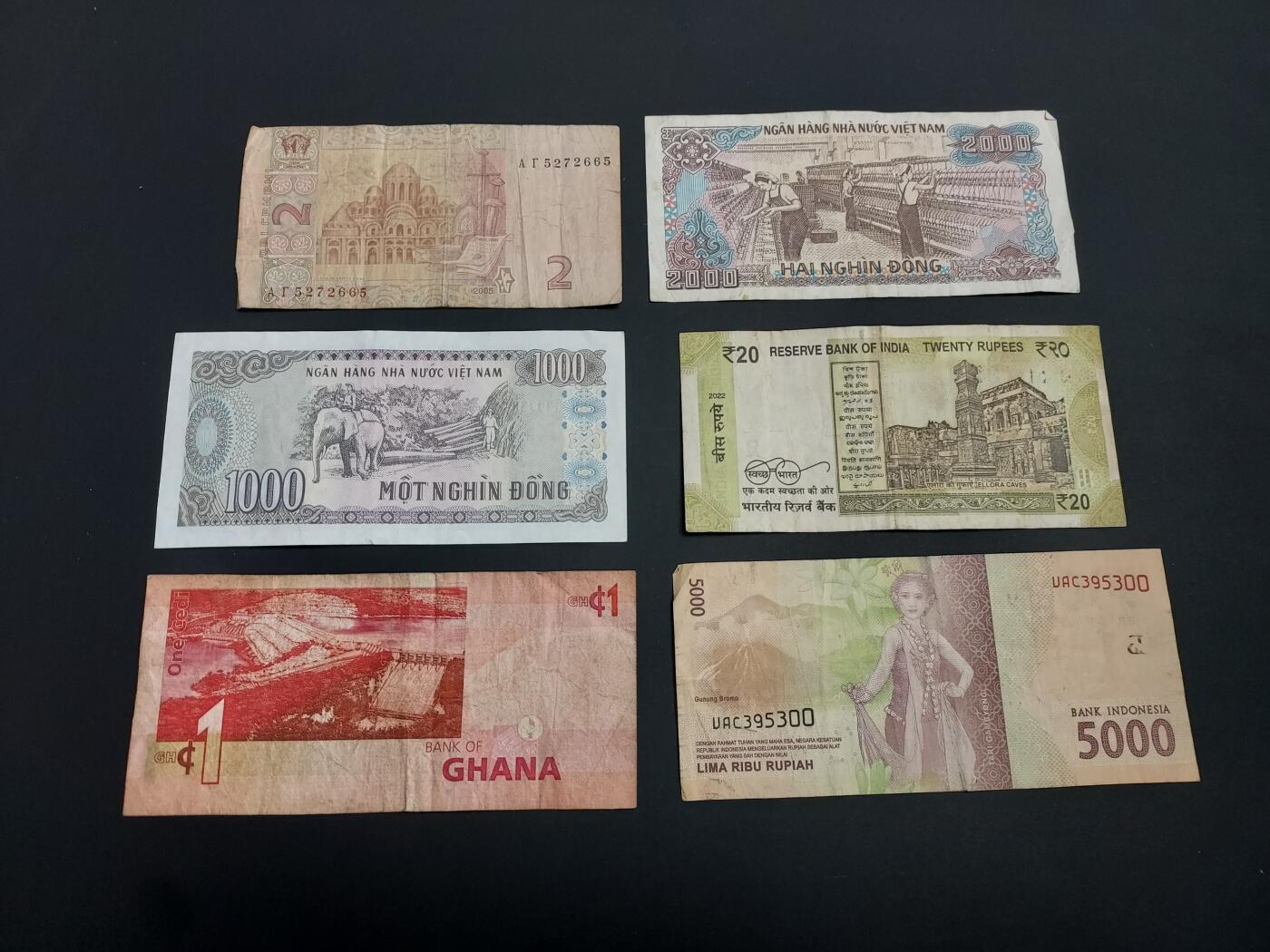 博彦收藏   1月10日 8点 钱币专场 全场包邮 印度  等外国纸币6张 流通品