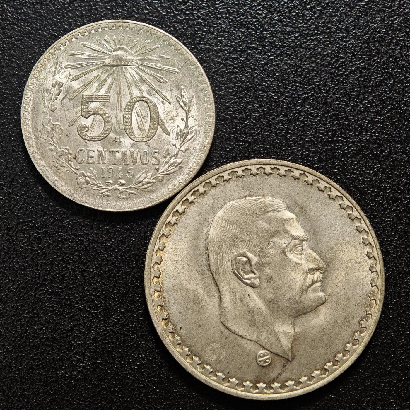 【德藏】世界币章拍卖第160期 2枚一组 1945年墨西哥50分银币 及 1970年埃及5皮阿斯特银币