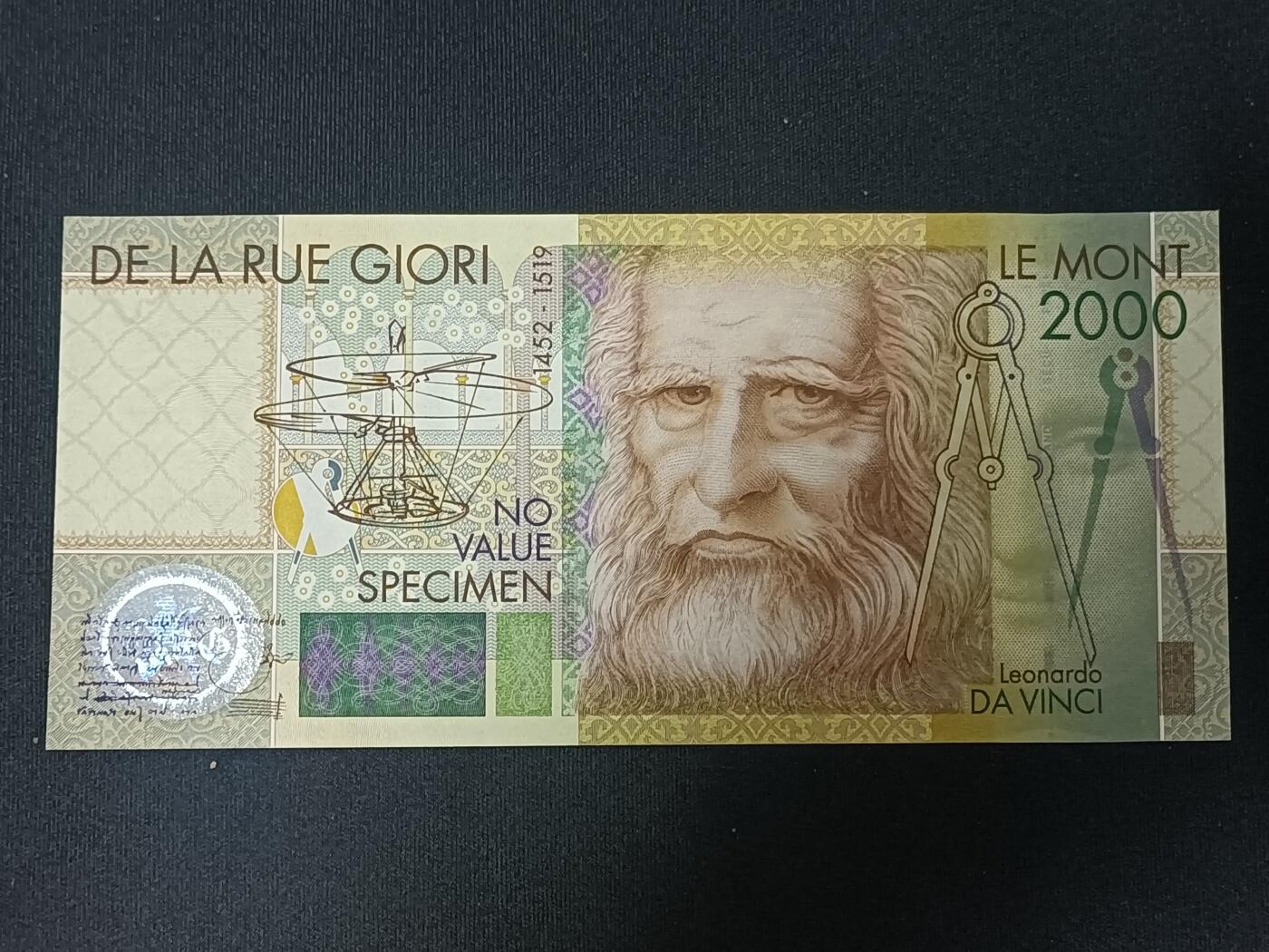 【游宝包邮场】蛇年第104期  德纳罗测试钞-达·芬奇【千位号 全新UNC】