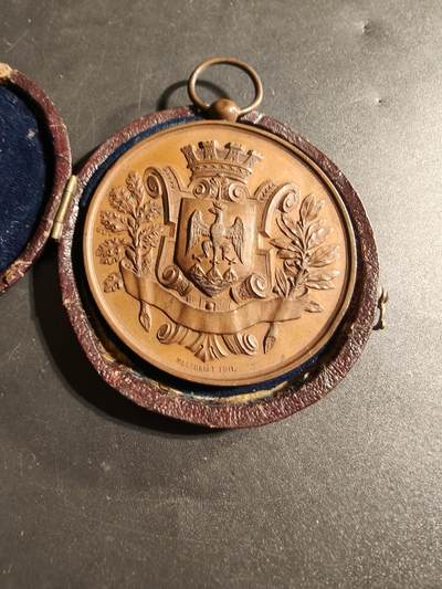 老王徽章第173期 - 法国1887年尼斯帆船俱乐部大尺寸铜奖章     原盒       直径50mm      重量55.6g