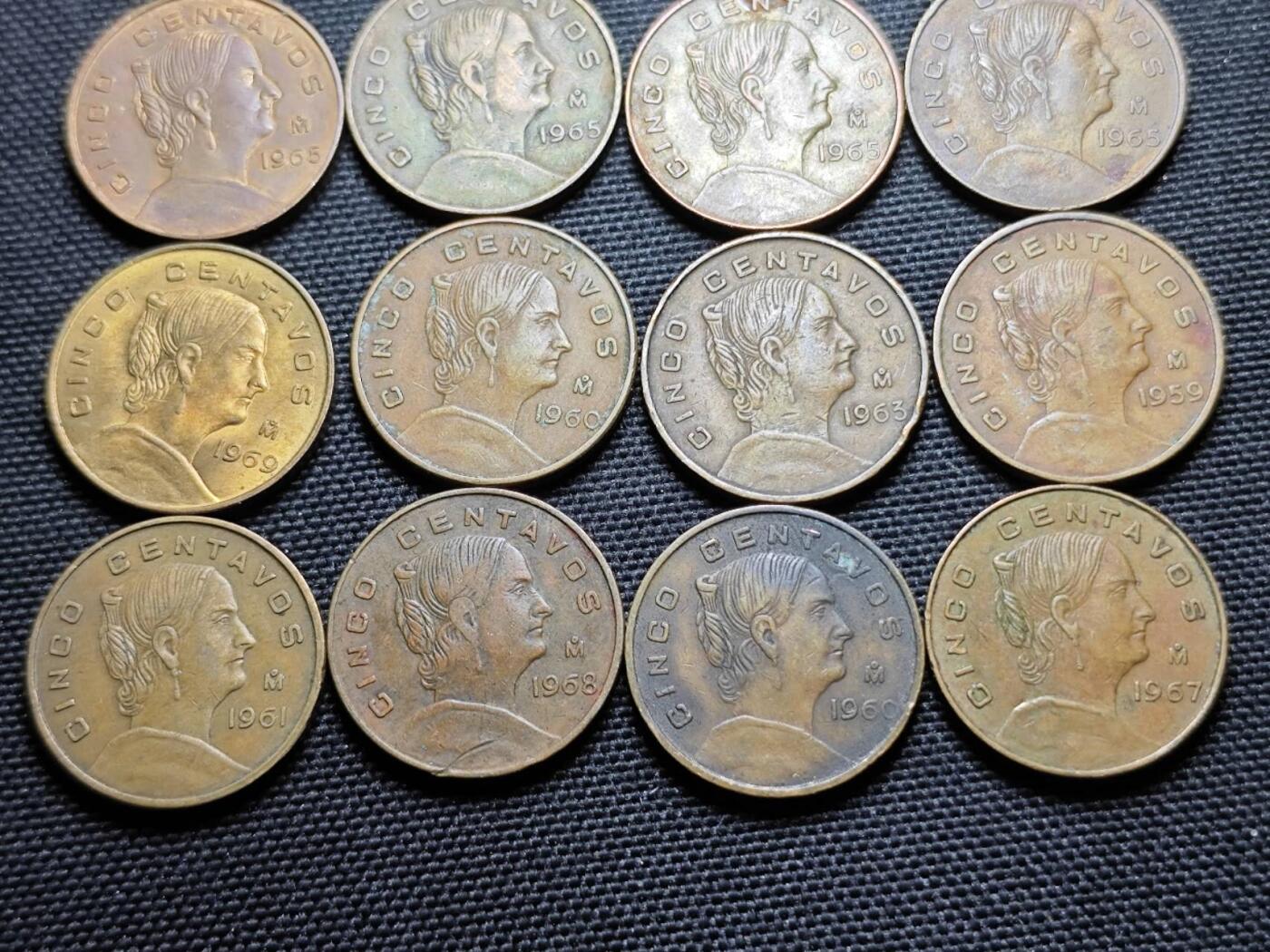 KK钱币收藏小铺 《套币 好品/批量散币专场》  2月预留时间 周末发货  墨西哥5分女头 铜币一组16枚 大版