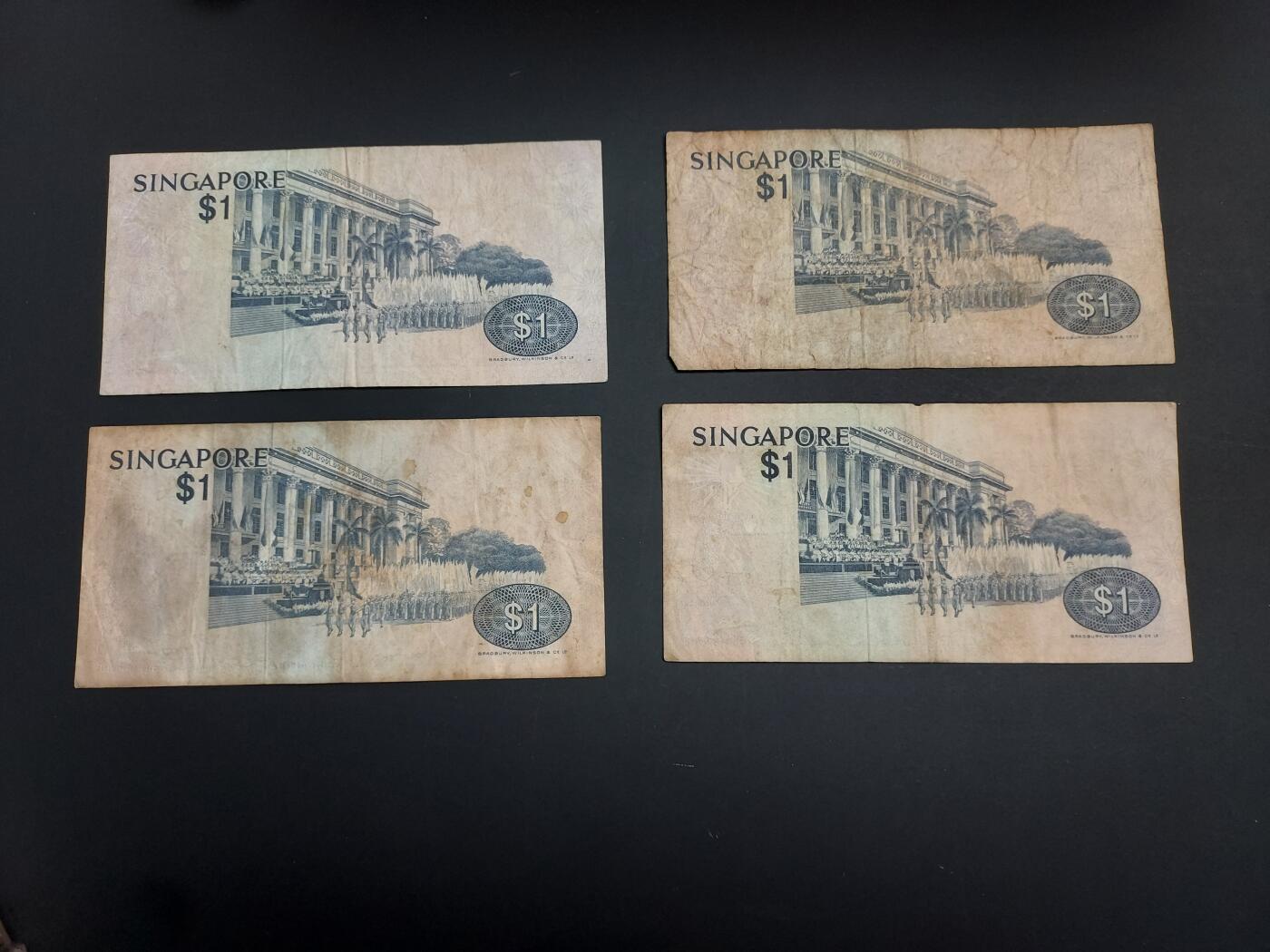 博彦收藏   1月10日 8点 钱币专场 全场包邮 新加坡 鸟版1元 4张 流通品