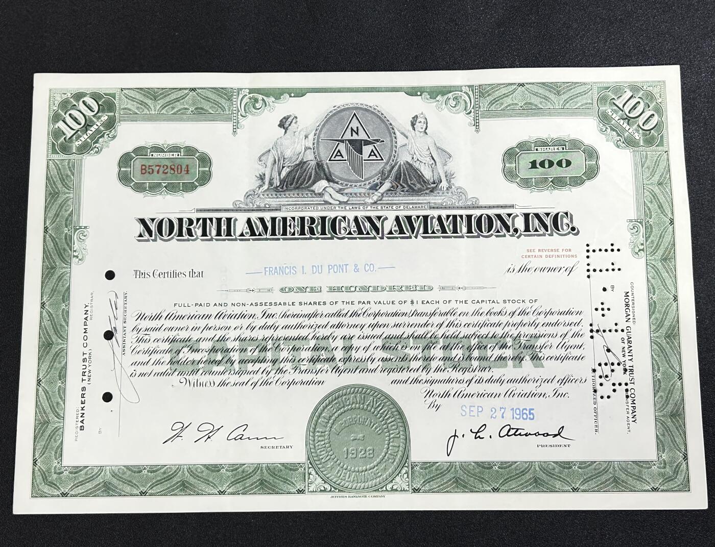 西秦中古拍卖第七十一期 美国北美航空公司股票