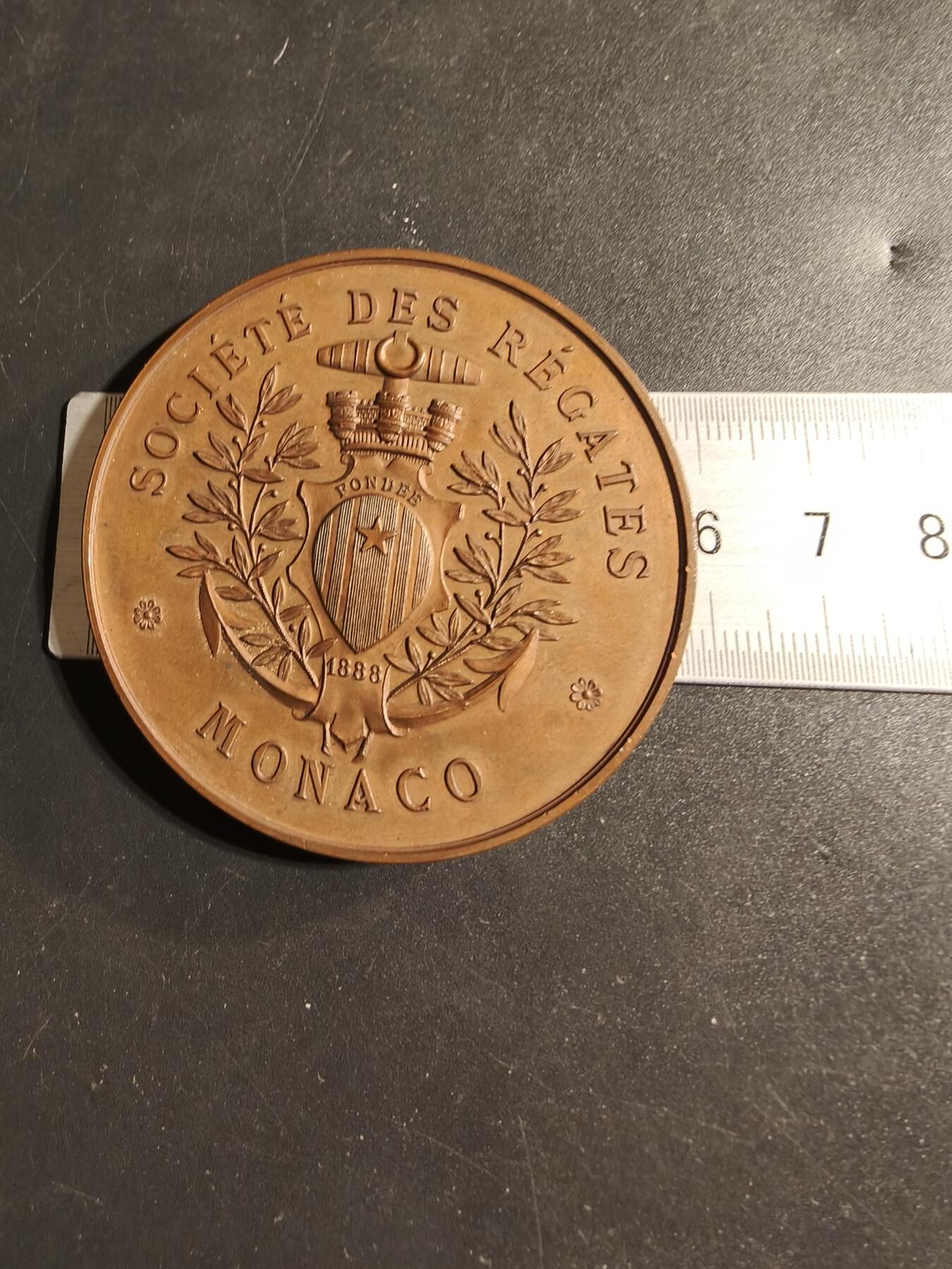 老王徽章第173期 摩纳哥赛艇协会成立大铜章     原盒    Cuivre铜标     直径59mm    重量86.7g