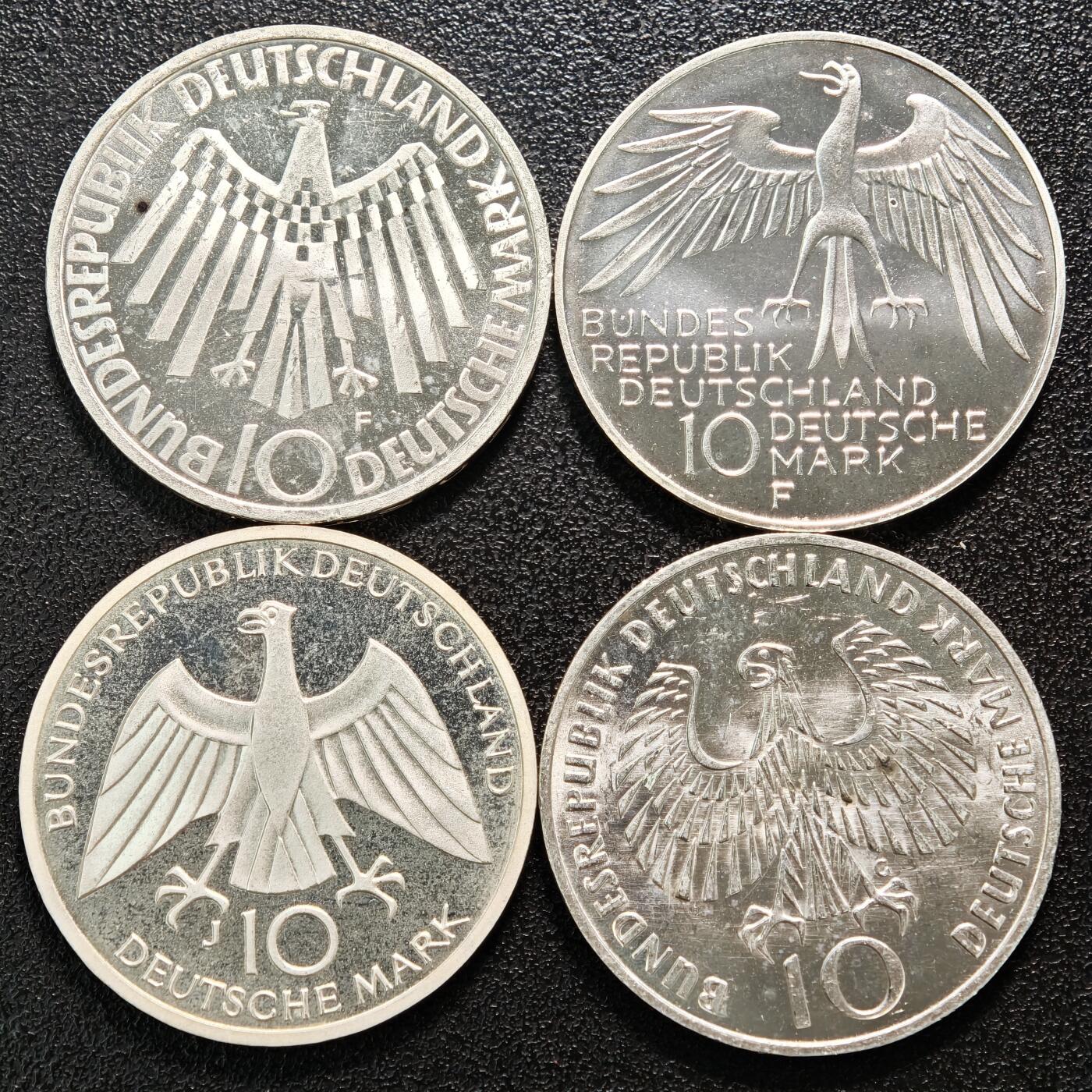 【德藏】世界币章拍卖第160期 4枚一组 1972年 德国慕尼黑奥运会10马克银币 直径约：32.4mm/枚；重约：15.3g/枚