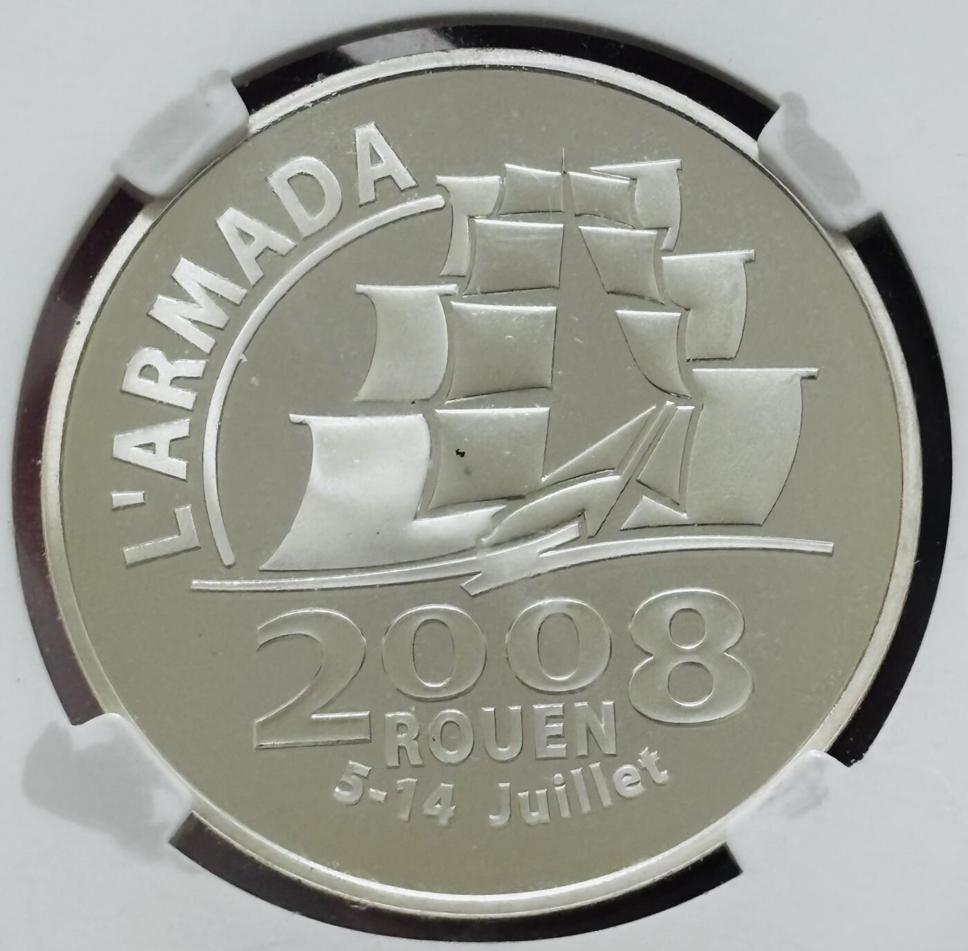 文馨钱币收藏 迎新纳福2026新年第一场（第 287 场）金银老铜币拍卖 2008 年法国纪念欧元   1-1/2 欧元精制纪念大银币，22.2 克 900 高银 NPGS 评级 PF69 亚军分