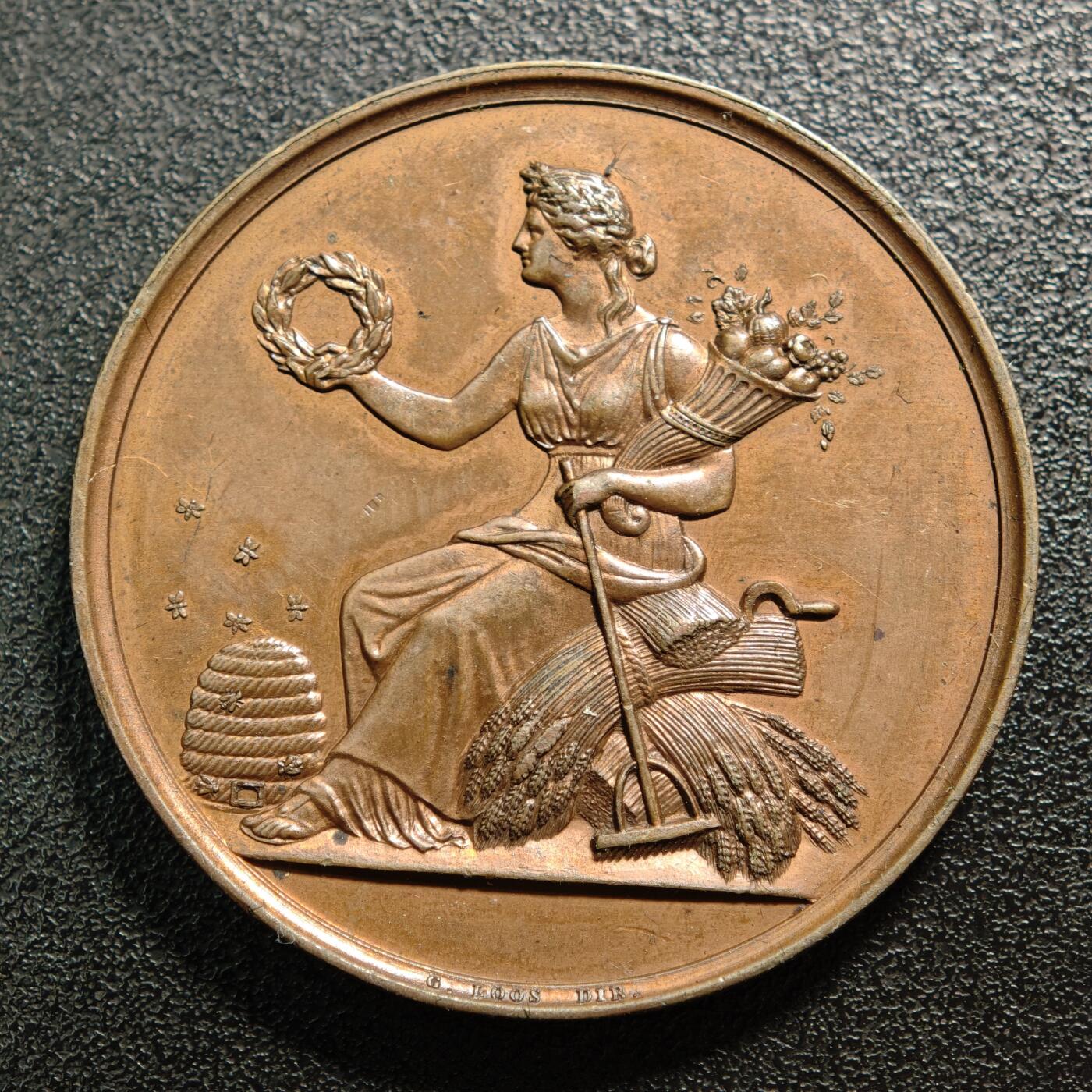 【德藏】世界币章拍卖第160期 19世纪 德国农业/工业功绩奖章纪念铜章 名家LOOS作品 直径约：42.7mm；重约：35.8g