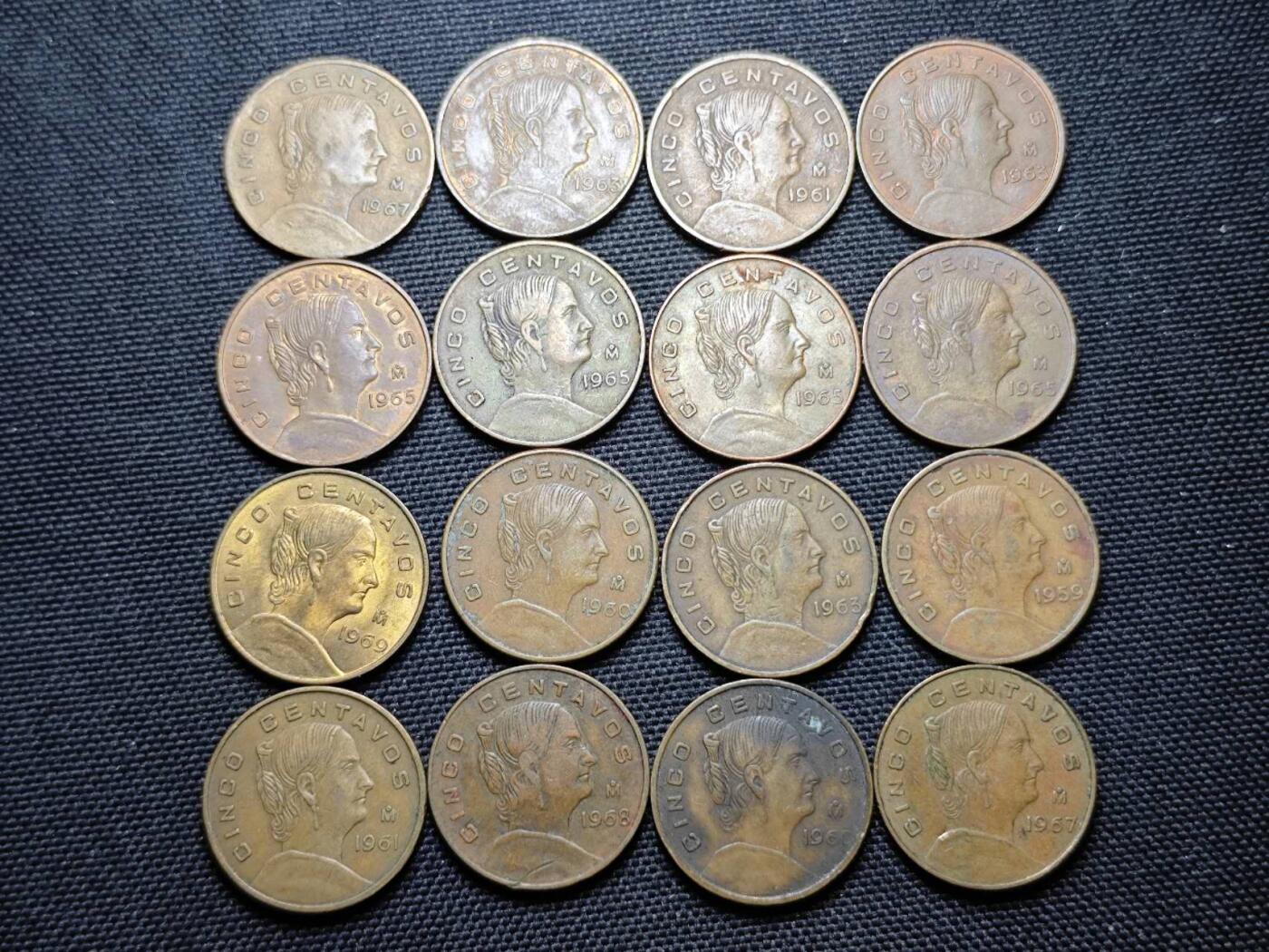 KK钱币收藏小铺 《套币 好品/批量散币专场》  2月预留时间 周末发货  墨西哥5分女头 铜币一组16枚 大版