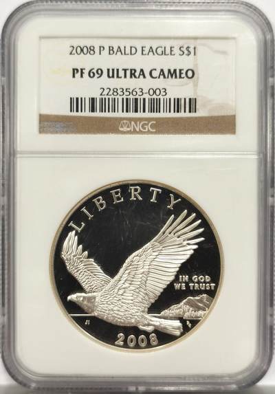 博洋堂“岁启嘉年”2026新年精品大拍专场暨第155期（全场包邮） - NGC PF69UC 美国2008年秃鹰精制银币一元，镜面状态，币面干净漂亮，值得收藏。