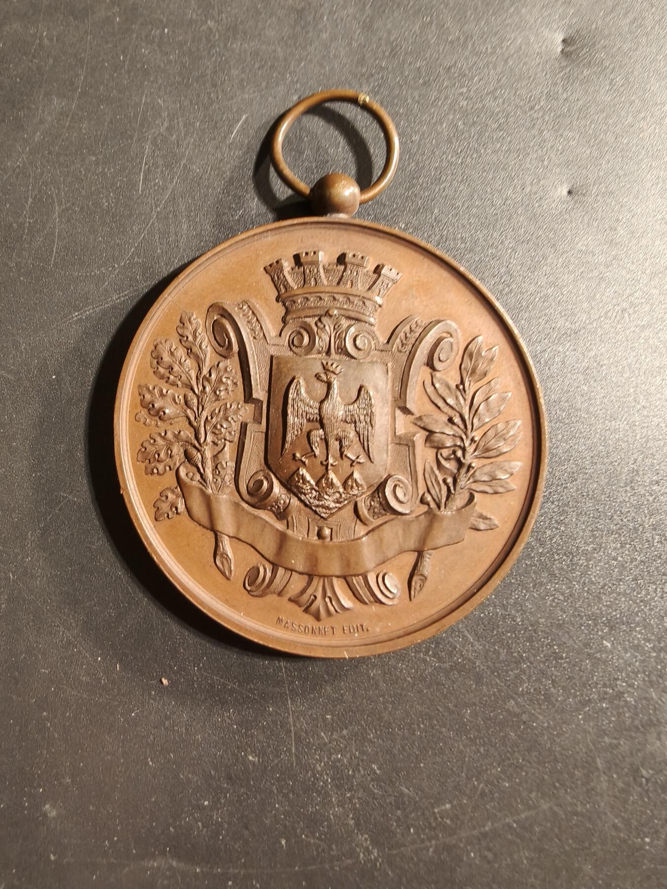 老王徽章第173期 法国1888年尼斯游艇俱乐部大尺寸铜奖章     原盒      直径50mm       重量59.8g
