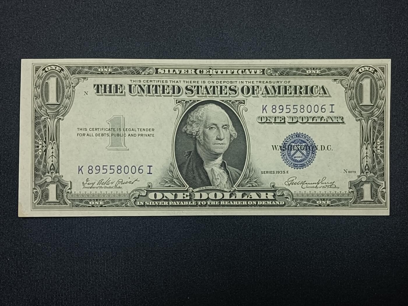 【游宝包邮场】蛇年第104期  美国-1美元【SERIES-1935 蓝库印 疑似裁切 尺寸偏小】