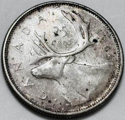 文馨钱币收藏 迎新纳福2026新年第一场（第 287 场）金银老铜币拍卖 - 带光美品 1965 年英属加拿大 25 分银币，第二版本只发行两年，首发年，5.83 克 800 高银