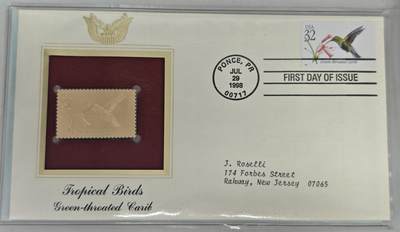 瓶子🏺第224期拍卖会 -   1998美国首日封带金箔邮票  绿喉蜂鸟