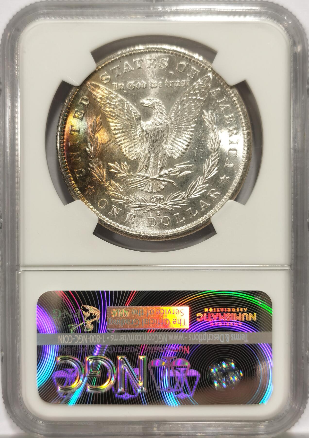 博洋堂“岁启嘉年”2026新年精品大拍专场暨第155期（全场包邮） NGC MS65 美国1881年S版摩根$1大银币 鹰面绝美月牙五彩包浆 与底板凝霜质感形成鲜明眼对比 色泽层次饱满 适合把玩