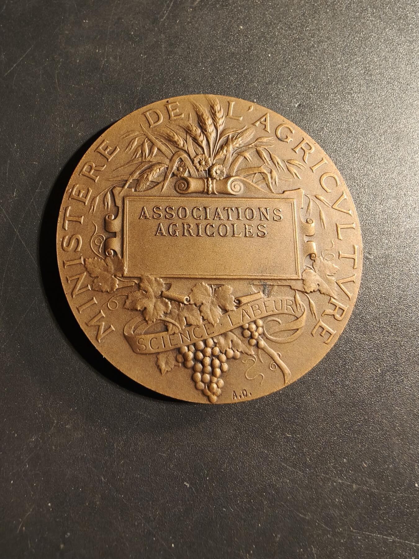 老王徽章第173期 法国农业协会农业竞赛大铜章     原盒    大师阿尔菲·杜布瓦作品     直径50mm      重量61.7g