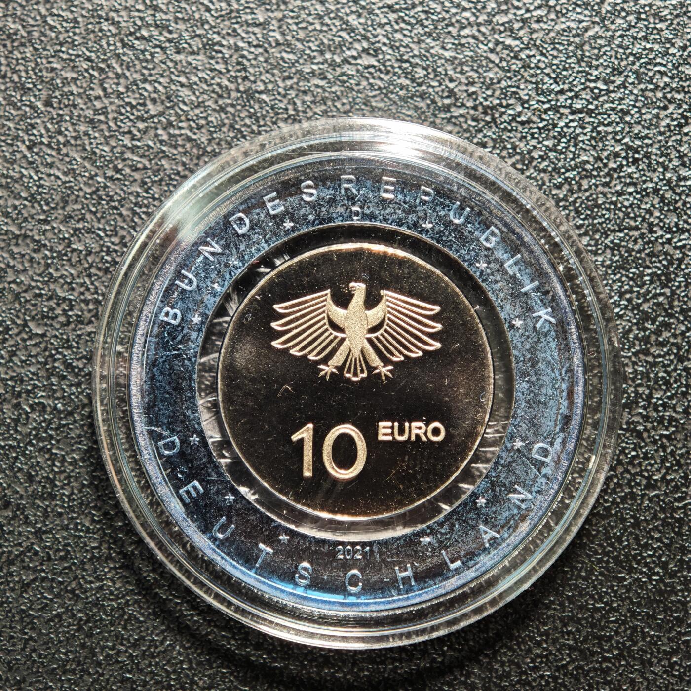 【德藏】世界币章拍卖第160期  2021年 德国帆船聚合环10欧元聚合环镍币 原册 直径约：28.75mm；重约：9.8g