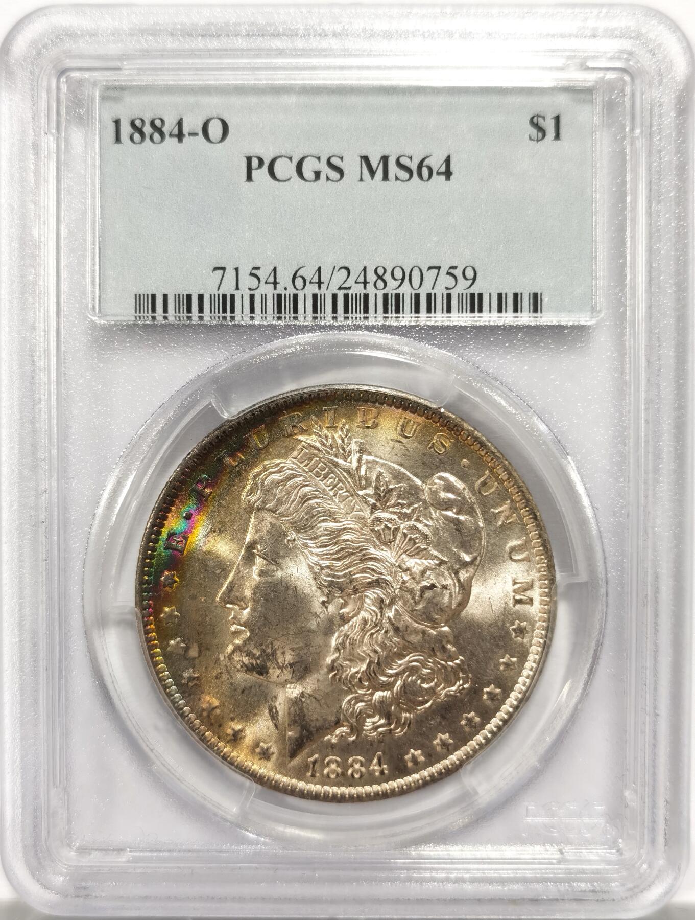 博洋堂“岁启嘉年”2026新年精品大拍专场暨第155期（全场包邮） PCGS MS64 美国1884年O版摩根$1大银币 人面绝美月牙形彩虹包浆 色彩层次饱满 过渡自然 银光莹润干净 品相一流绝 把玩俱佳