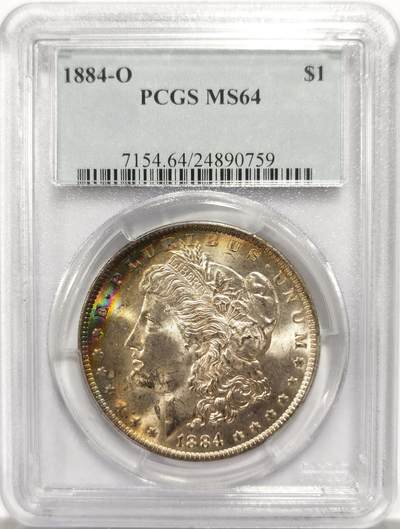 博洋堂“岁启嘉年”2026新年精品大拍专场暨第155期（全场包邮） - PCGS MS64 美国1884年O版摩根$1大银币 人面绝美月牙形彩虹包浆 色彩层次饱满 过渡自然 银光莹润干净 品相一流绝 把玩俱佳
