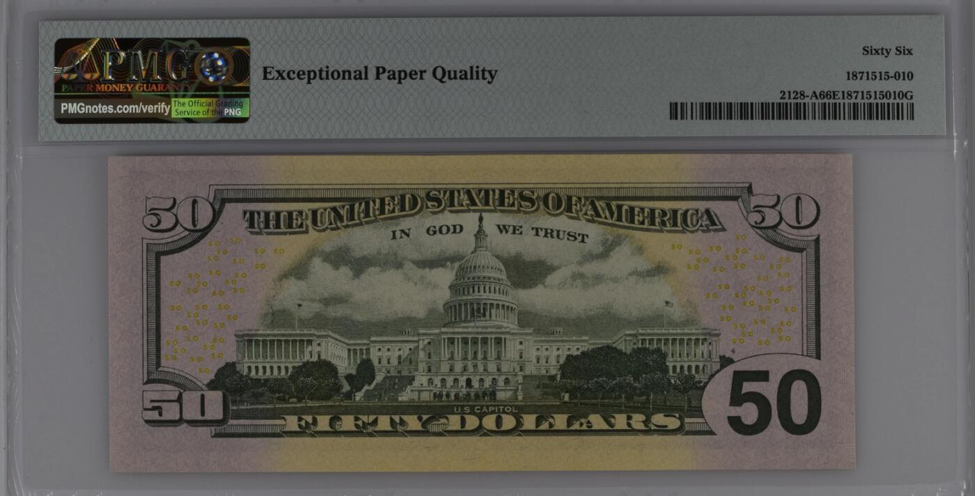 【礼羽收藏】🌏世界钱币拍卖第118期 2004年 彩色版50面值 首发年份 AA首发冠号 号码无4 日期冠号2006.7.7 PMG66EPQ 亚军分数
