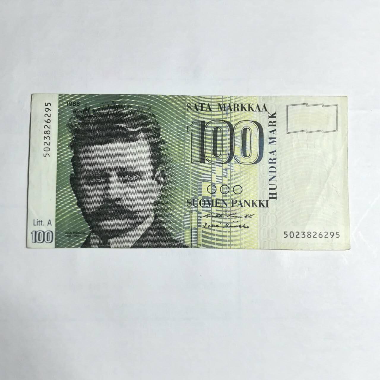 各国外币第106期 无佣金 芬兰100马克尾95 （签名2）