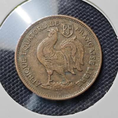 KK钱币收藏小铺 《套币 好品/批量散币专场》  2月预留时间 周末发货 -  1943法属赤道非洲50分 小公鸡铜币
