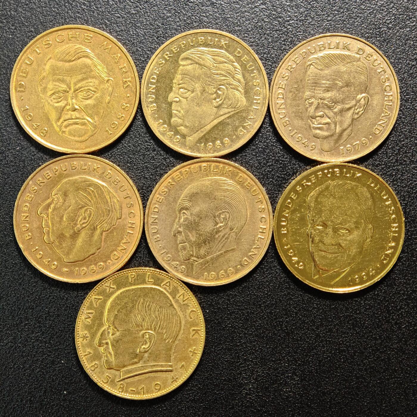 【德藏】世界币章拍卖第160期 7枚一组 德国2马克铜币 直径约：26.7mm/枚；重约：7g/枚