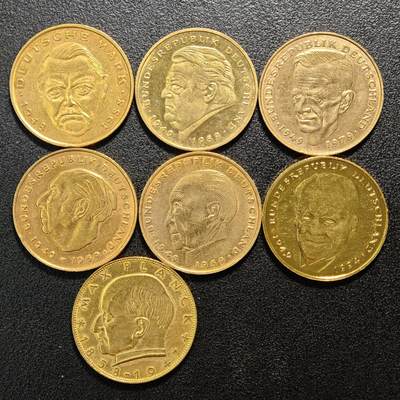 【德藏】世界币章拍卖第160期 - 7枚一组 德国2马克铜币 直径约：26.7mm/枚；重约：7g/枚