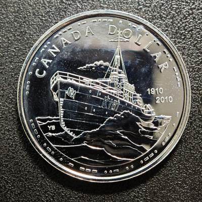 【德藏】世界币章拍卖第160期 - 2010年 加拿大海军成立100周年1元纪念银币 直径约：35.9mm；重约：25g 925银