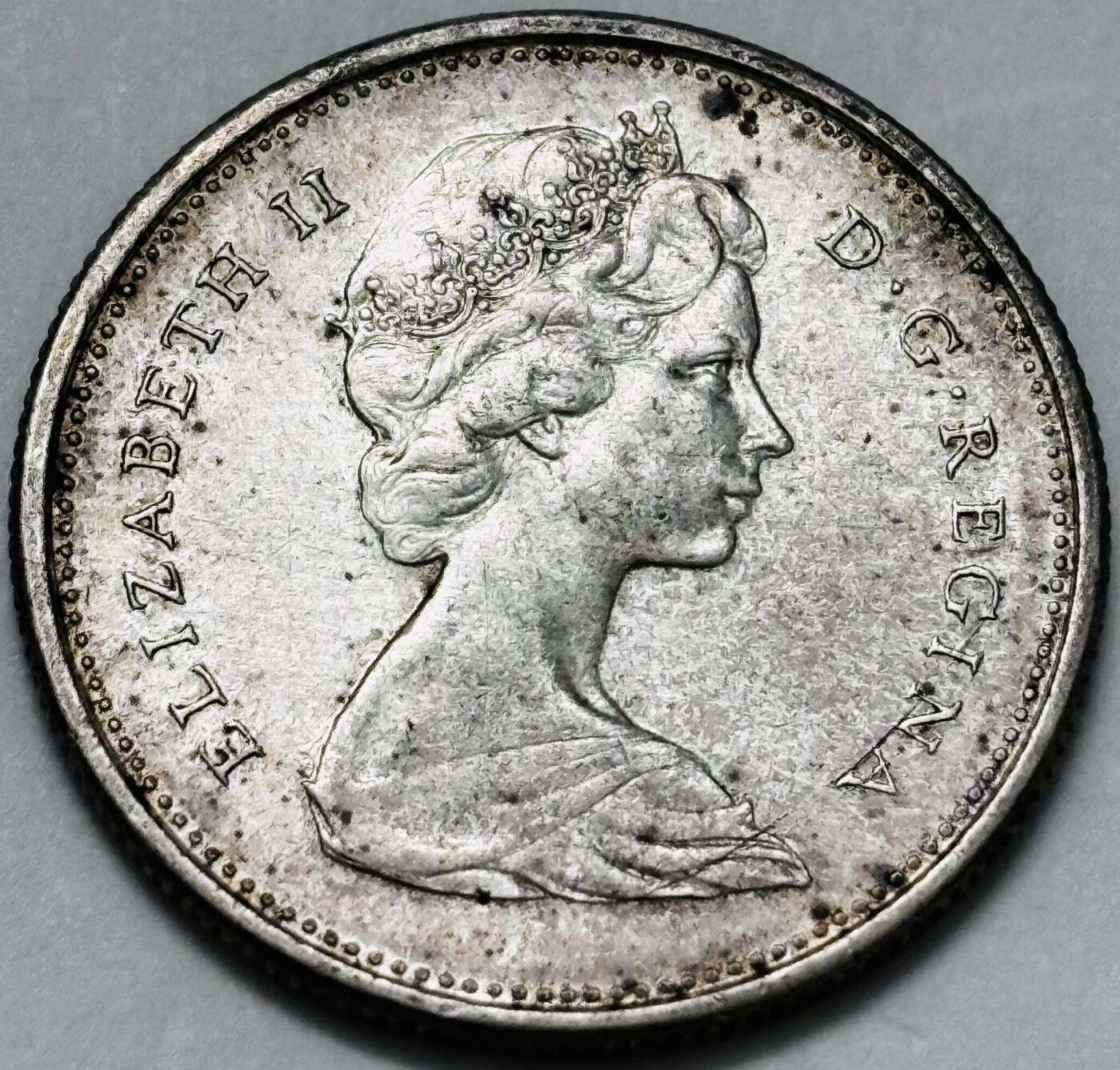 文馨钱币收藏 迎新纳福2026新年第一场（第 287 场）金银老铜币拍卖 带光美品 1965 年英属加拿大 25 分银币，第二版本只发行两年，首发年，5.83 克 800 高银