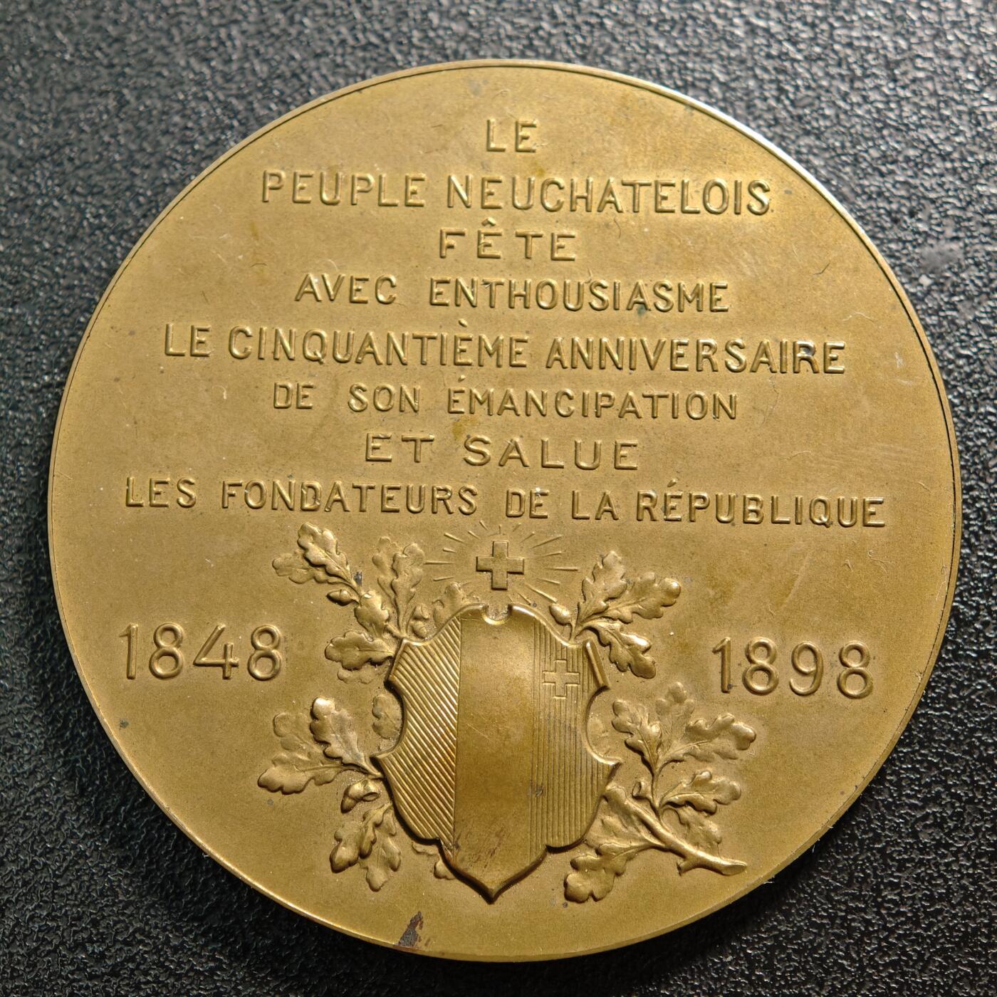【德藏】世界币章拍卖第160期 1898年 瑞士纳沙泰尔联邦成立50周年纪念铜章 直径约：48.4mm；重约：51.9g
