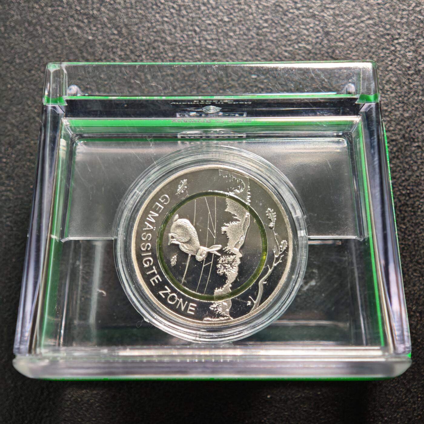 【德藏】世界币章拍卖第160期 发行量极少 2019年 德国地球气候带-温带聚合环5欧元精制镍币 原盒 直径约：27.25mm；重约：9g