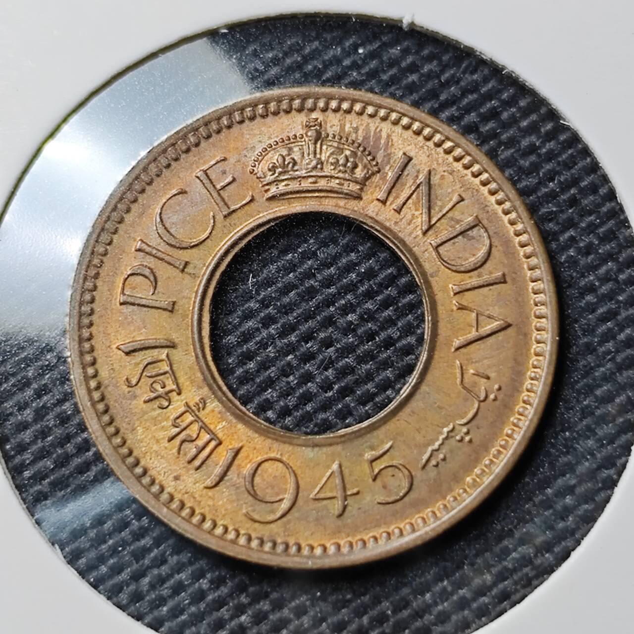 KK钱币收藏小铺 《套币 好品/批量散币专场》  2月预留时间 周末发货  1945英属印度1派沙铜币 好品