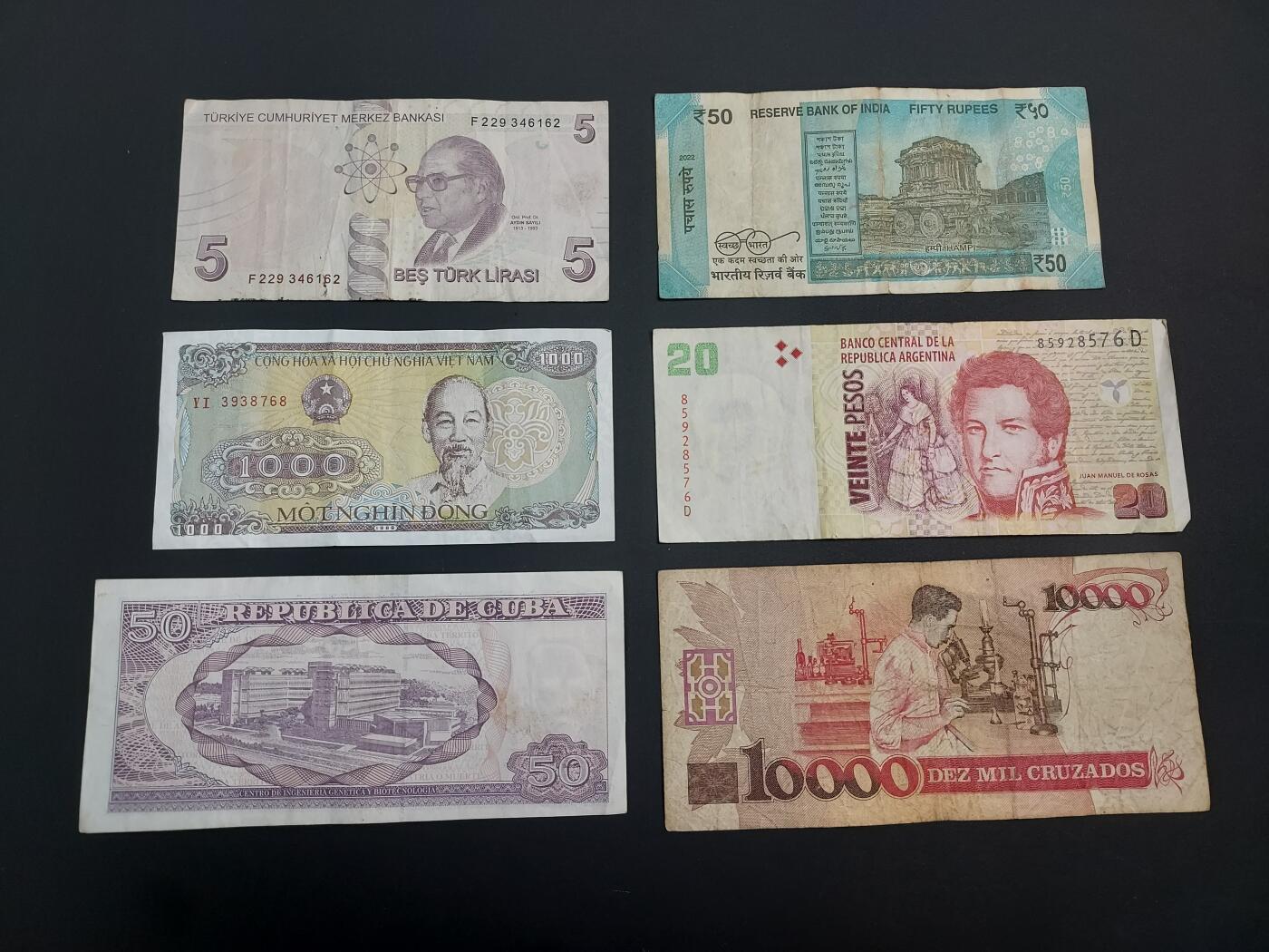 博彦收藏   1月10日 8点 钱币专场 全场包邮 土耳其等外国纸币6张 流通品