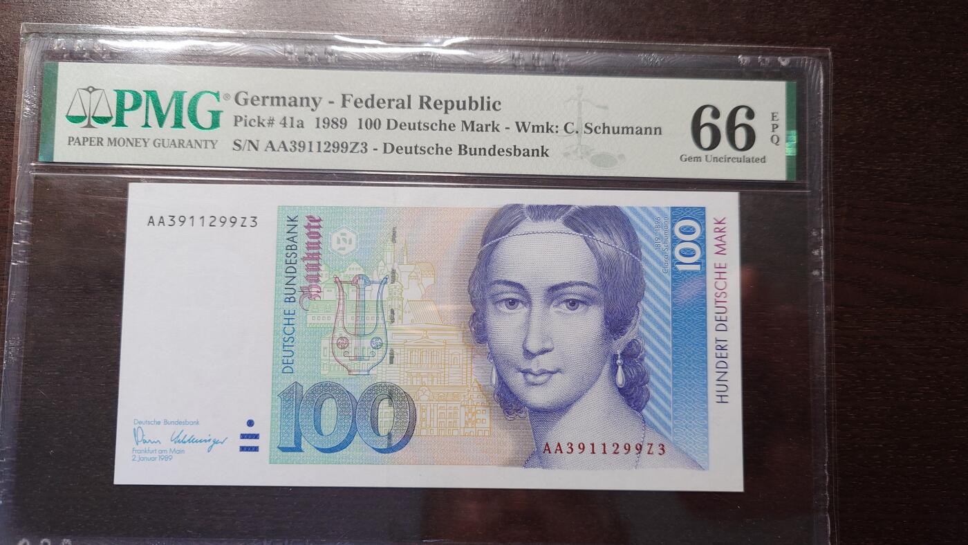 【新年四拍】世界钱币～微拍第225期暨2025年第65期  评级币拍卖场 1989年德国100马克 首发AA冠 PMG66E