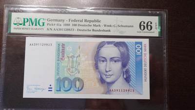 【新年四拍】世界钱币～微拍第225期暨2025年第65期  评级币拍卖场 - 1989年德国100马克 首发AA冠 PMG66E