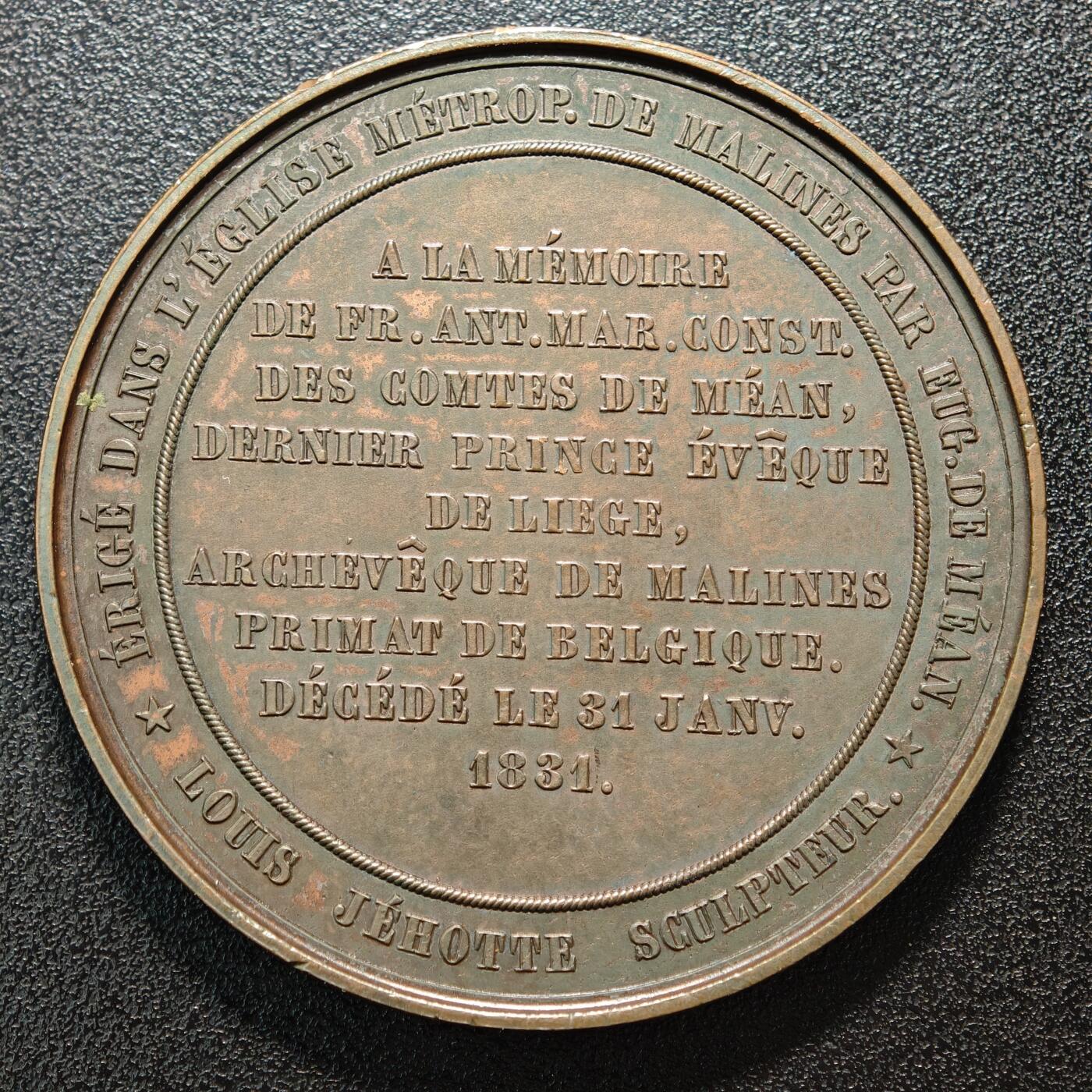 【德藏】世界币章拍卖第160期  1831年 比利时海军上将康斯坦特逝世纪念大铜章 设计立体感极强 直径约：59.9mm；重约：100g
