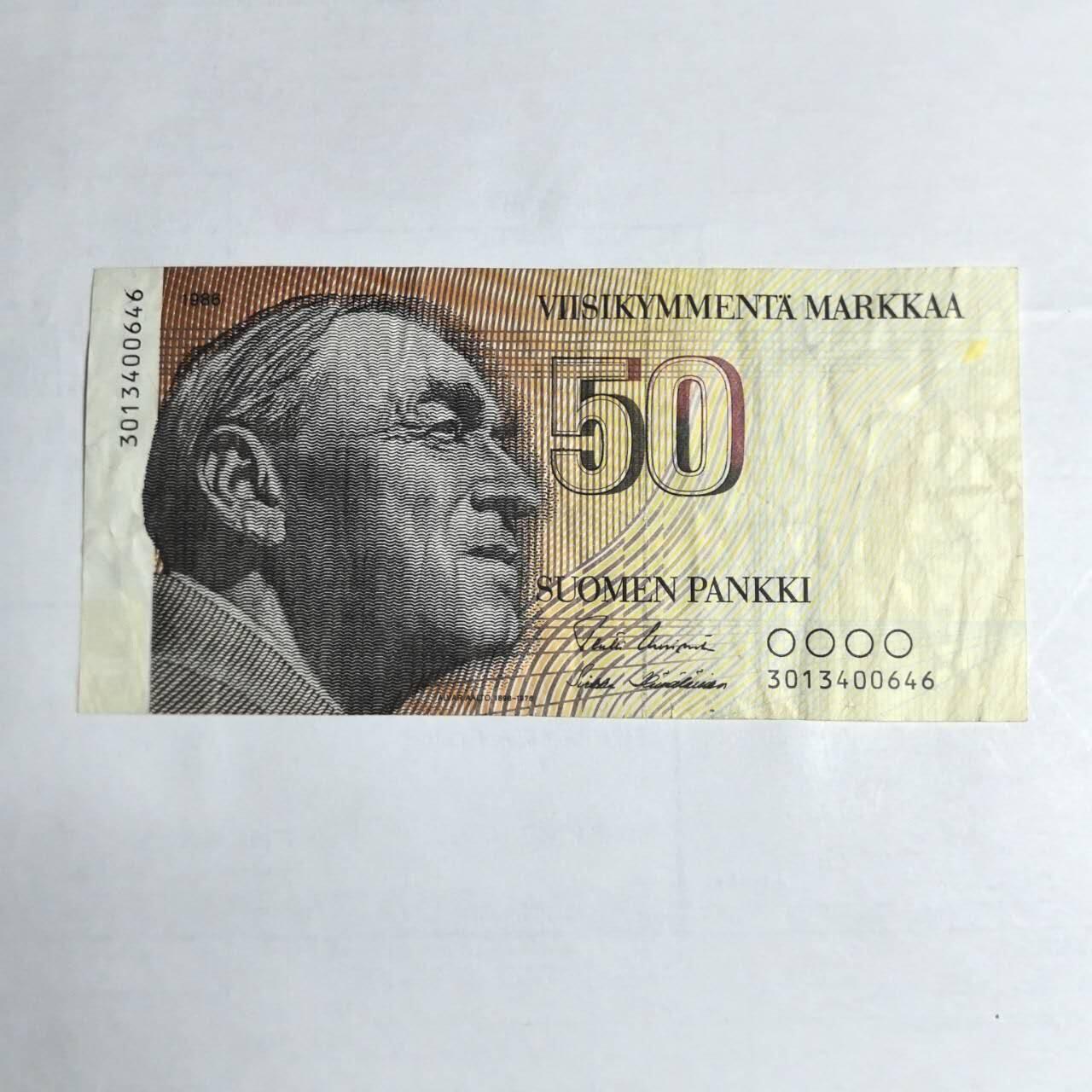 各国外币第106期 无佣金 芬兰50马克尾46（签名2）