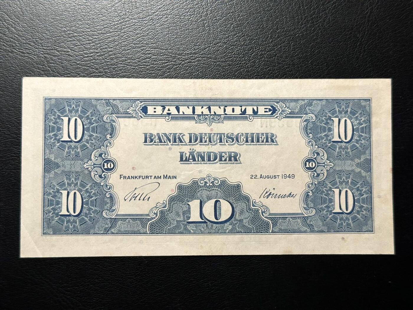 九十九场（喜迎元旦） 联邦德国1949年10马克美钞版无47 ！品相au。板子很好！