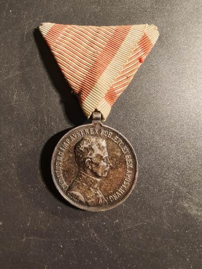 老王徽章第173期 - 奥匈帝国银级勇敢奖章   卡尔版    银质带银标