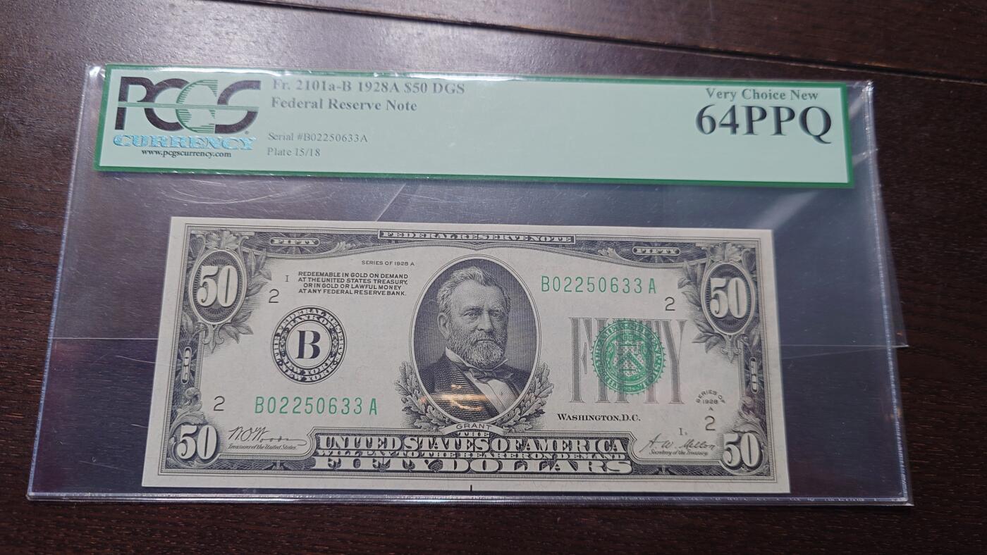 【新年四拍】世界钱币～微拍第225期暨2025年第65期  评级币拍卖场 1928年美国50元 全程无47 PCGS64PPQ