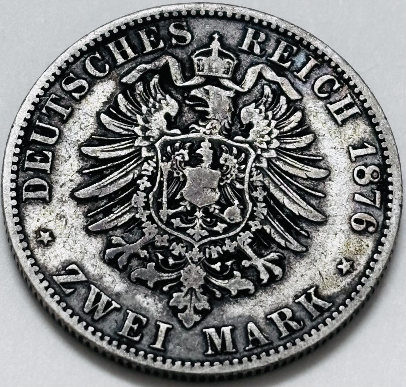 文馨钱币收藏 迎新纳福2026新年第一场（第 287 场）金银老铜币拍卖 少见首发好品 1876 年德国威廉一世 2 马克银币 A 版，黄油带彩原味包浆