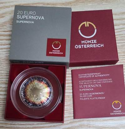 ❤️【币观天下】❤️ 第337期钱币拍卖- 2026.1.2周五晚上6点半场-长期征集拍品 - 克劳斯获奖币奥地利2024年超新星20欧元银币带证书包装