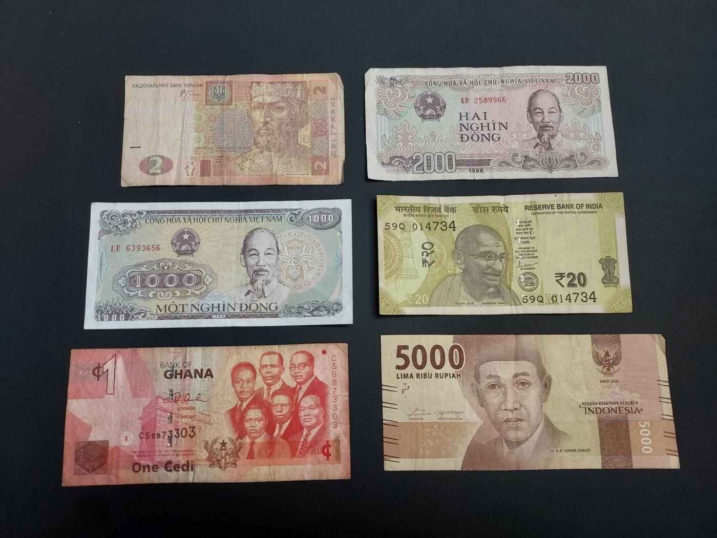 博彦收藏   1月10日 8点 钱币专场 全场包邮 印度  等外国纸币6张 流通品